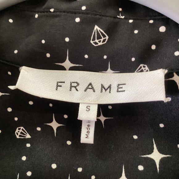 Frame Noir Diamond Sky Star Print 100% Silk Shirt Size S $289 Ruffle Button Down - Picture 5 of 15